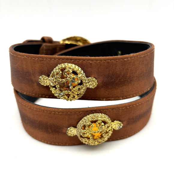 NEW Vintage 80s Cipriani 0179 Brown Satin Gold Filigree Gemstone Waist Belt M 30 main image 16
